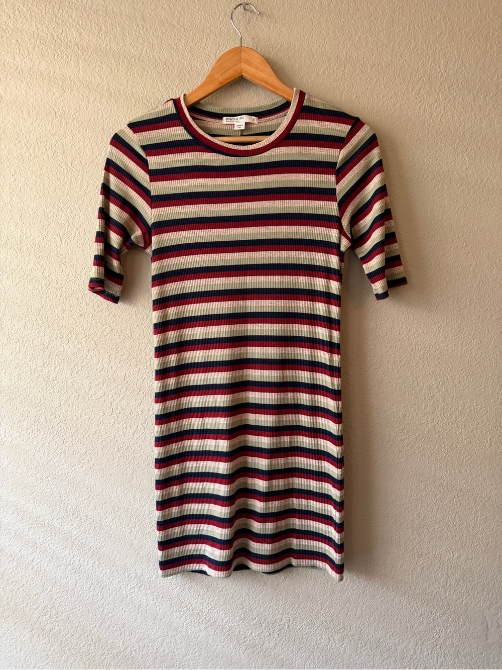 Stateside Striped Rib Knit Short-Sleeve Dress - Red, Navy & Cream